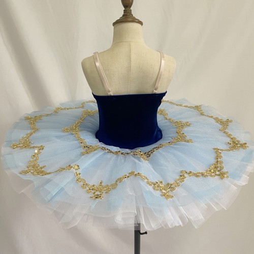 Girls kids navy blue velvet ballet dance dresses tutu skirts ballerina professional classical dance flat tutu ballet dance costumes